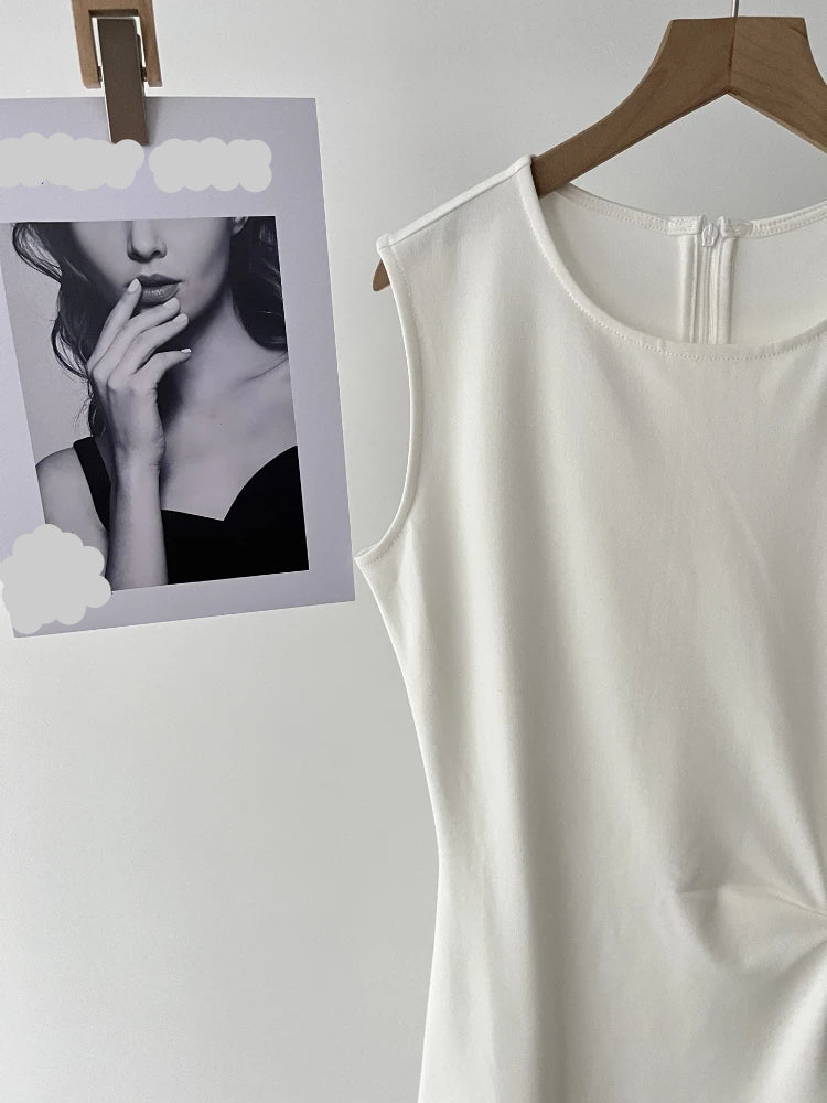 Side-Knotted Simple Sleeveless A-Line Dress