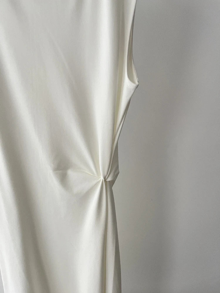 Side-Knotted Simple Sleeveless A-Line Dress
